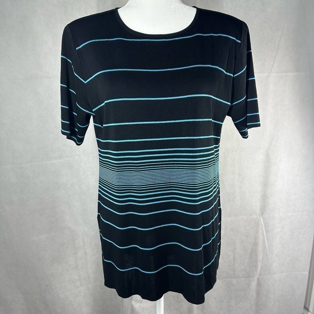 Exclusively MISOOK Long Tunic Top Large Knit Travel Stripe Short Sleeve
